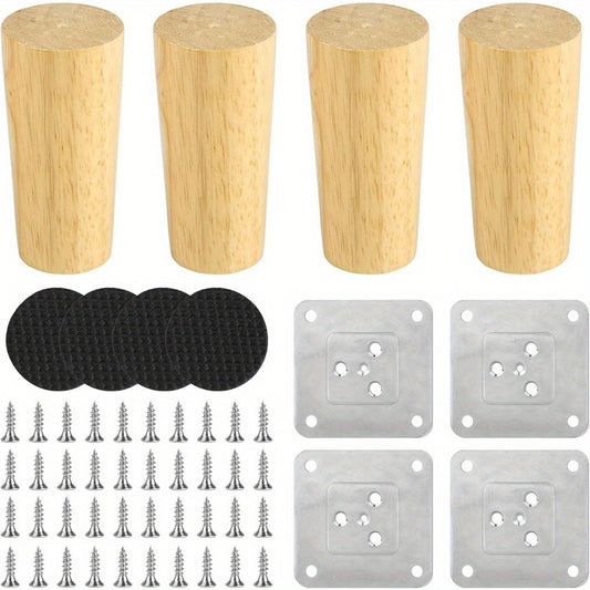 Set of 4 Sturdy Solid Wood Furniture Feet Solid Wood Furniture Feet with Fixing Plate and Anti-slip Mat, Versatile and Modern/ Vintage Styles for DIY Projects - Sofas, Beds, Tables Home DIY Projects Bun Feet