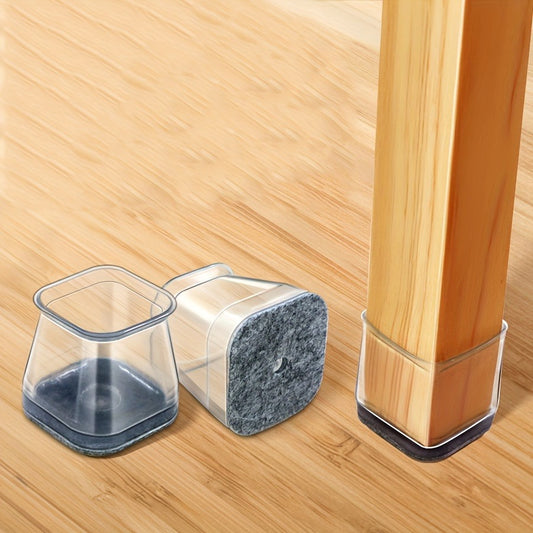 16-Pack Square Chair Leg Floor Protectors, Silicone Chair Foot Covers, Transparent Stool Leg Sleeves, Quiet Durable Pads, Noise Reduction, Floor Protection, Felt Pads, Hardwood Furniture Sliders, Furniture Accessories for Home Renovation